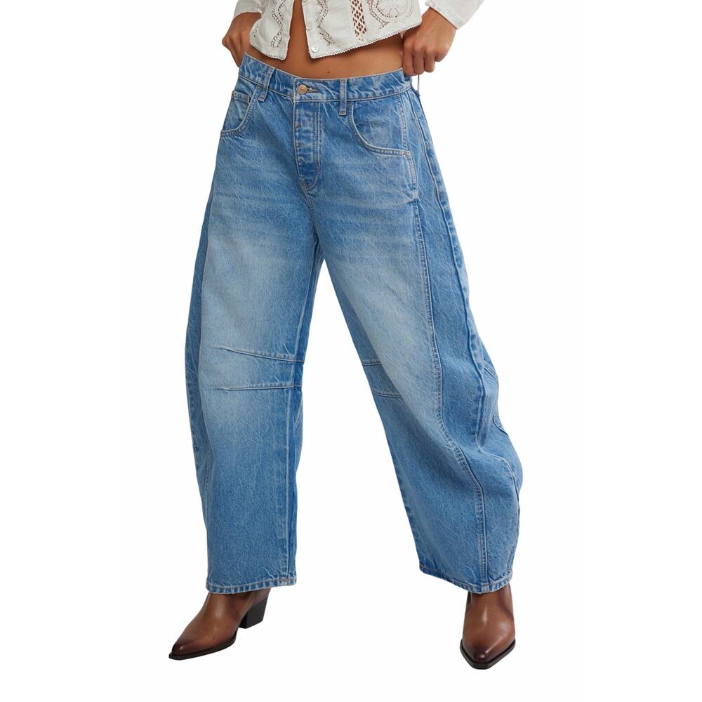 We The Free Good Luck Mid Rise Barrel Leg Jeans Size 28 - Picture 13 of 15